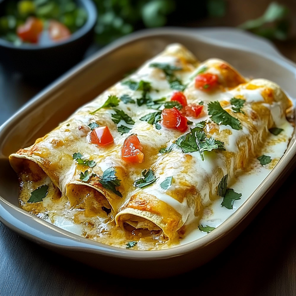Recipe preparation for Chicken Enchiladas with Sour Cream White Sauce