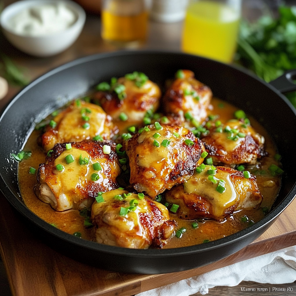 Recipe preparation for Skillet Bang Bang Chicken Thighs