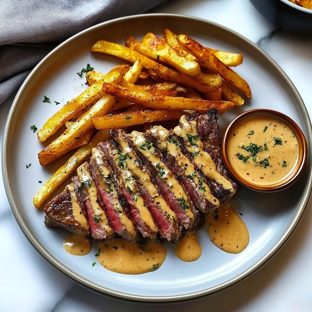 Recipe preparation for Steak Frites: A French Bistro Classic for Home