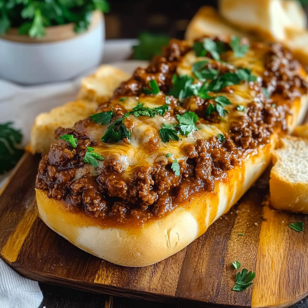 Recipe preparation for Sloppy Joe Garlic Bread: A Delicious Twist on a Classic Favorite