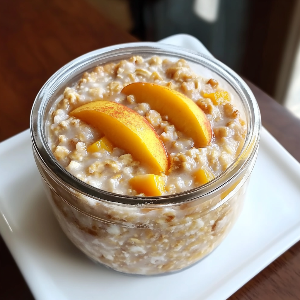 Recipe preparation for Overnight Peach Cobbler Oatmeal