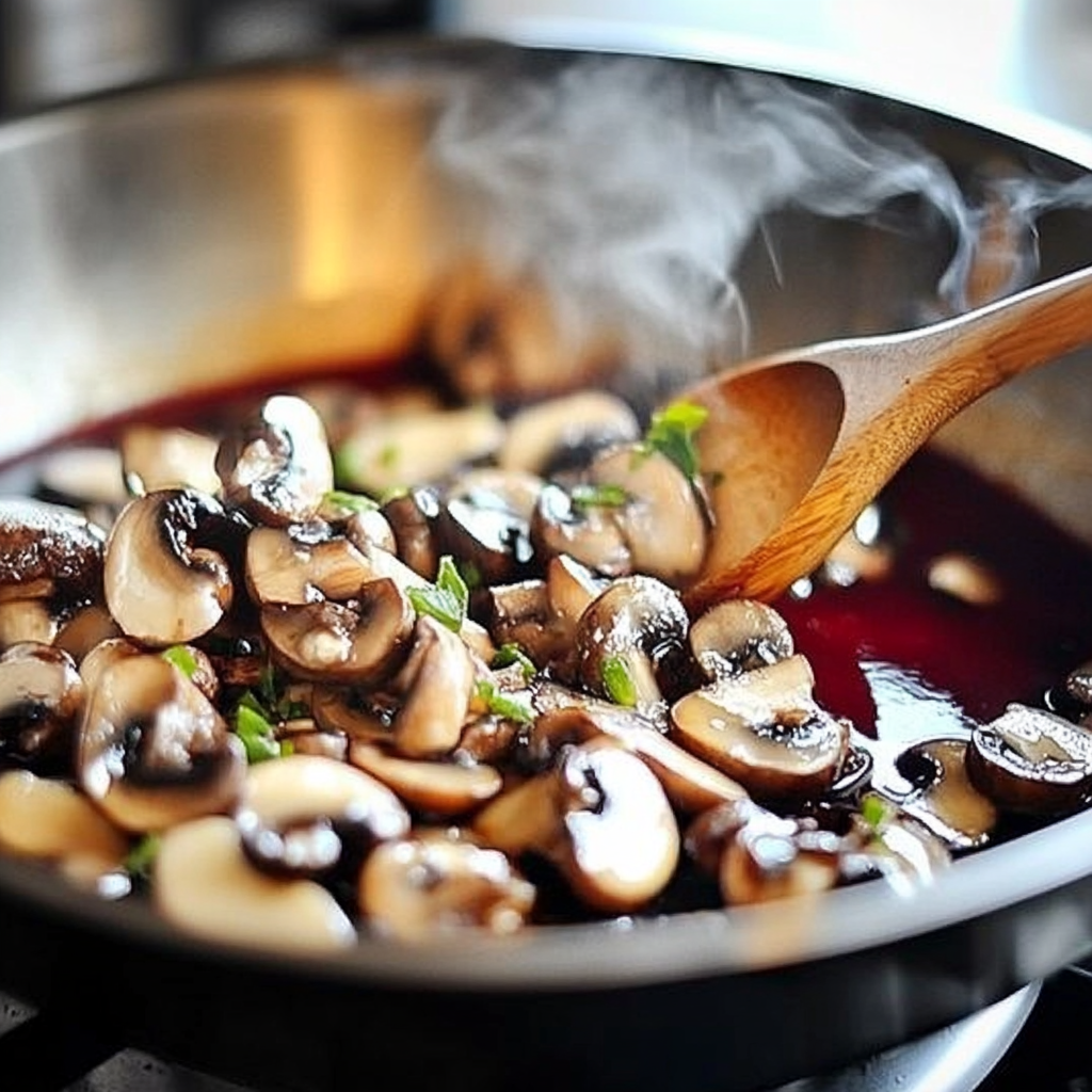 Recipe preparation for Red Wine Mushroom Sauce