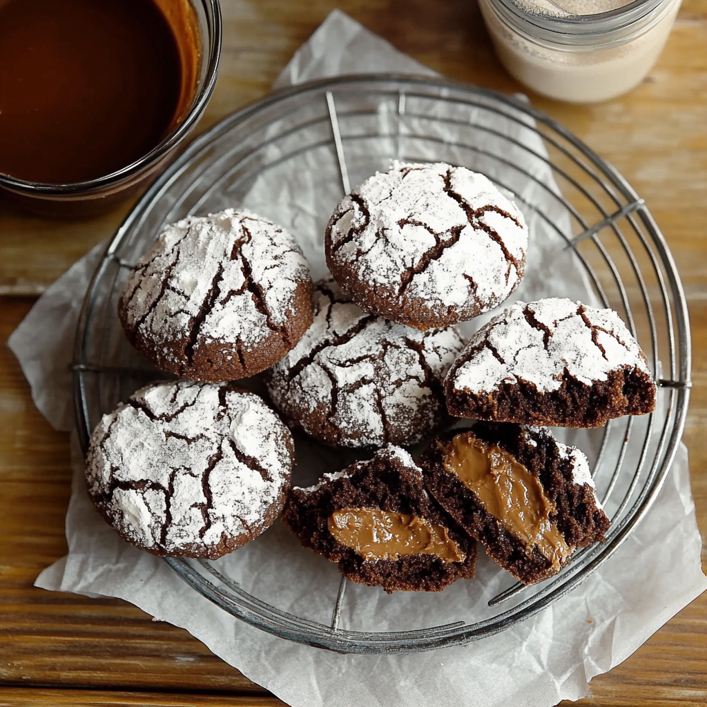 Recipe preparation for Chocolate Crinkle Cookies with Reese's Peanut Butter Filling
