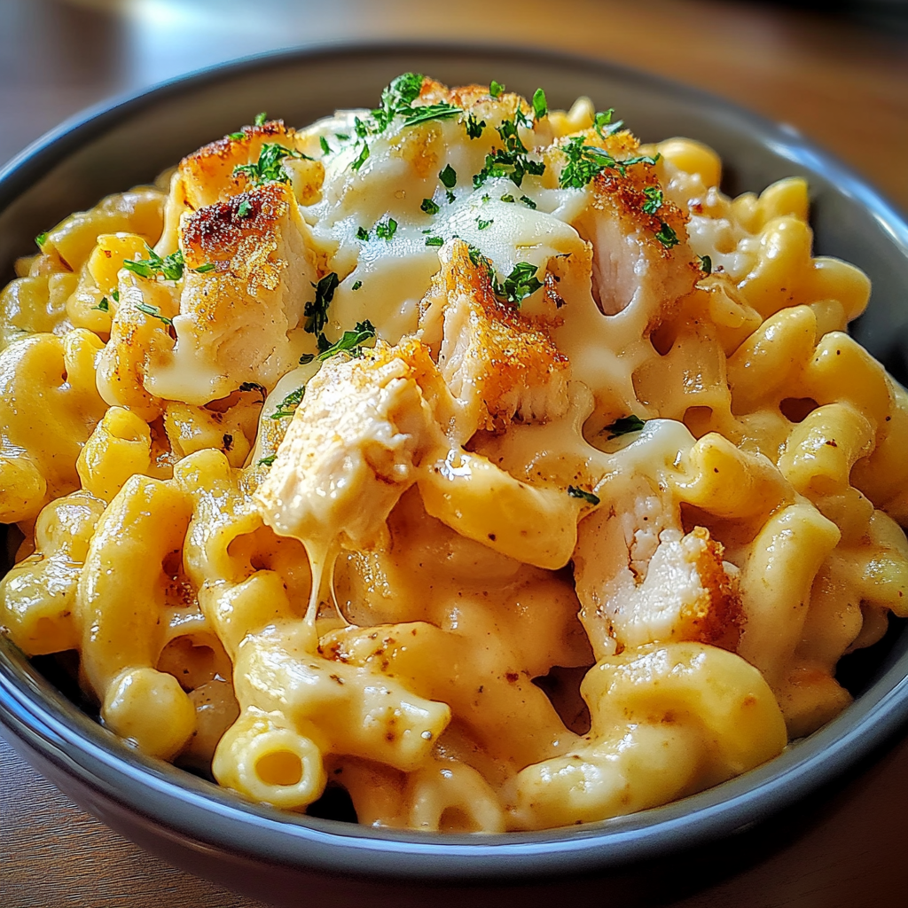 Recipe preparation for Honey Pepper Chicken Mac and Cheese