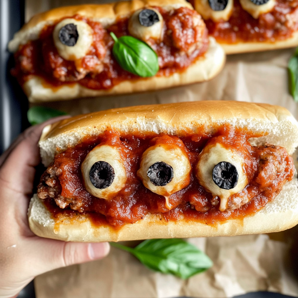Recipe preparation for Eyeball Meatball Subs