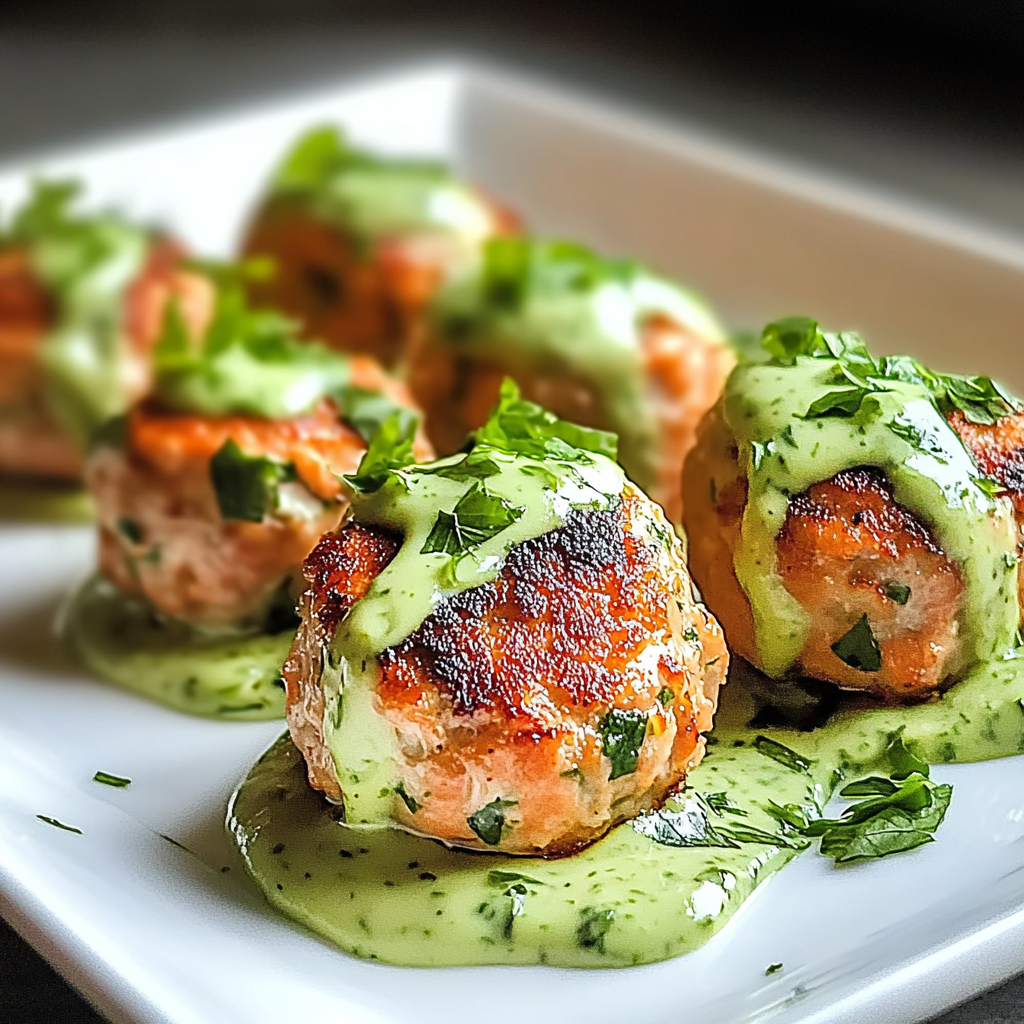 Recipe preparation for Baked Salmon Meatballs With Avocado Sauce