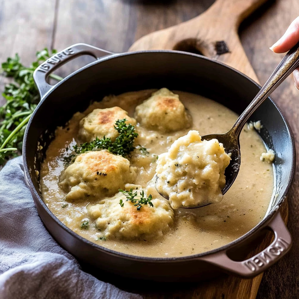 Recipe preparation for Creamy Turkey and Dumplings