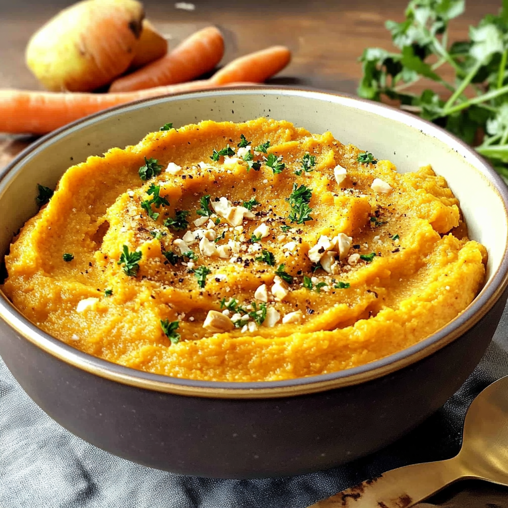 Recipe preparation for Roasted Pear & Carrot Mash