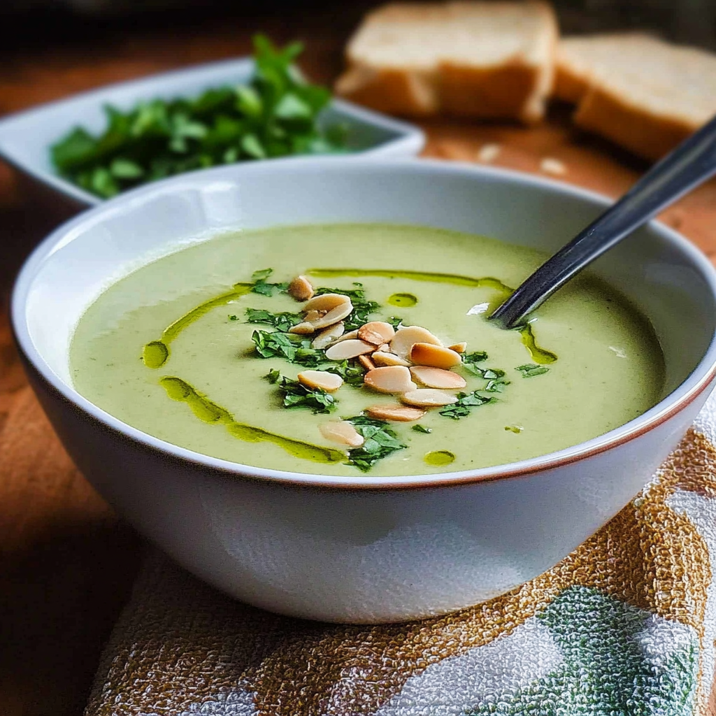 Recipe preparation for Creamy Broccoli Almond Soup