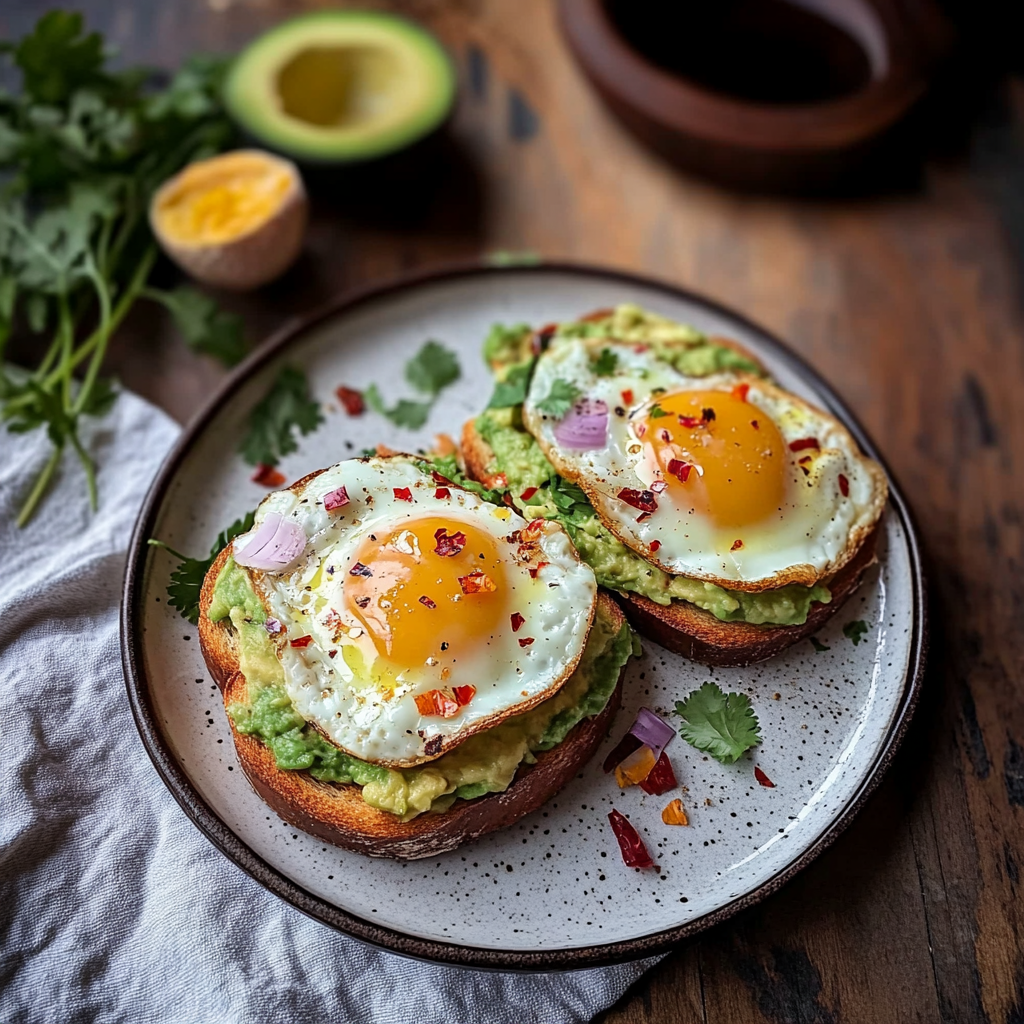 Recipe preparation for Spicy Avocado Egg Toast