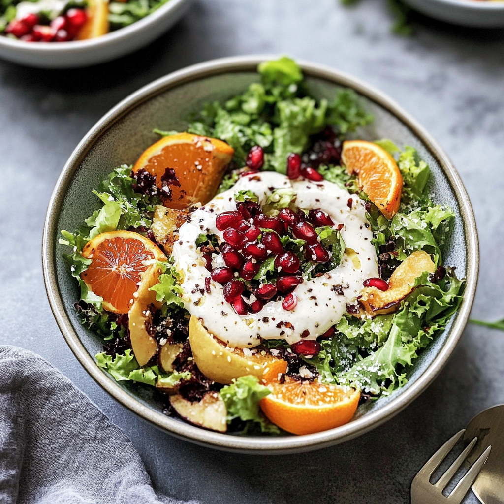 Recipe preparation for Winter Salad with Citrus Ginger Dressing