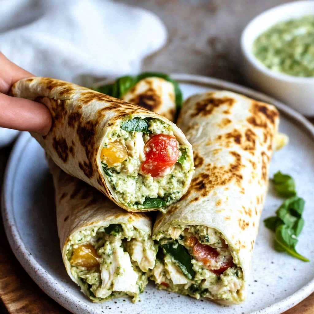 Recipe preparation for Creamy Chicken Pesto Wrap