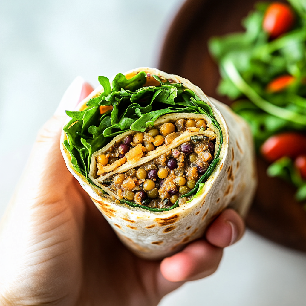 Recipe preparation for Turmeric Lentil Veggie Wrap