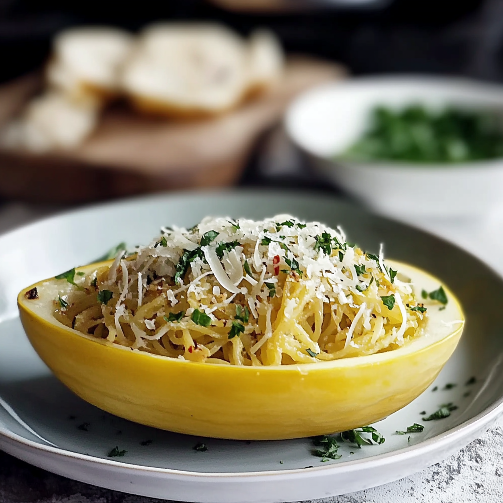 Recipe preparation for Creamy Parmesan Spaghetti Squash Bowl