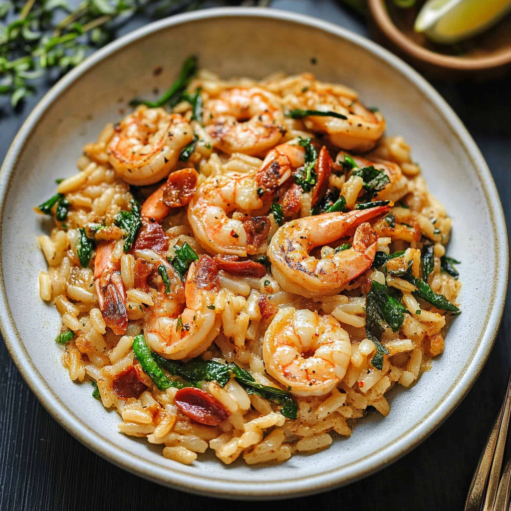 Recipe preparation for Creamy Tuscan Shrimp Rice