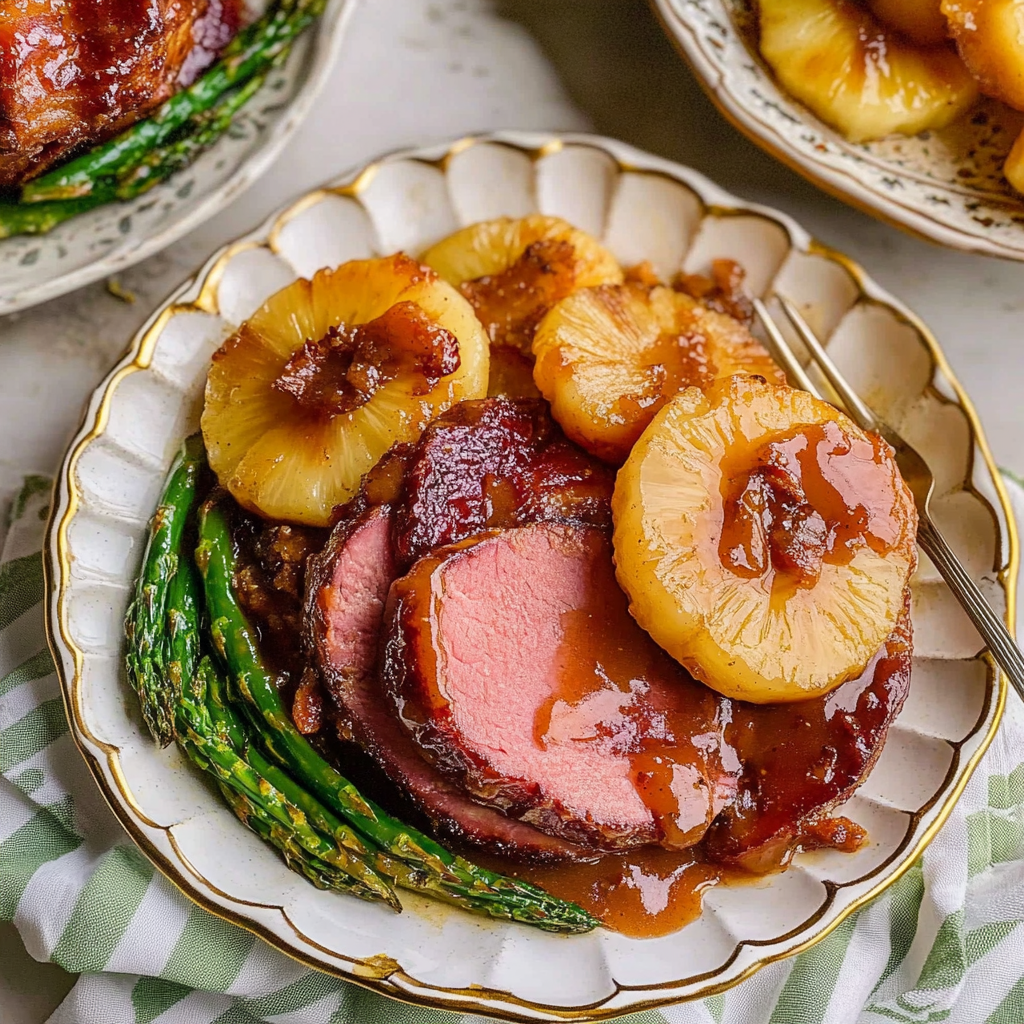 Recipe preparation for Honey-Cinnamon Ham with Pineapple