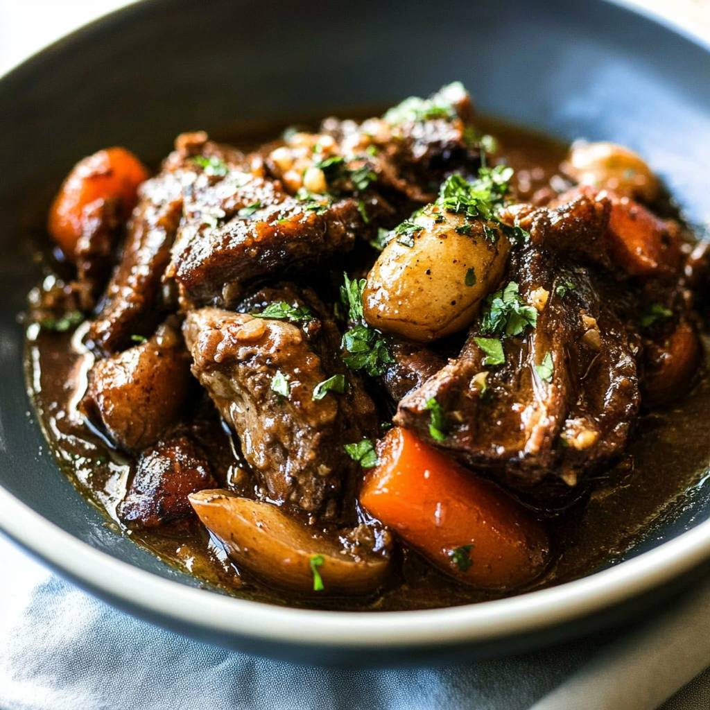 Recipe preparation for Slow-Braised Beef with Winter Herbs