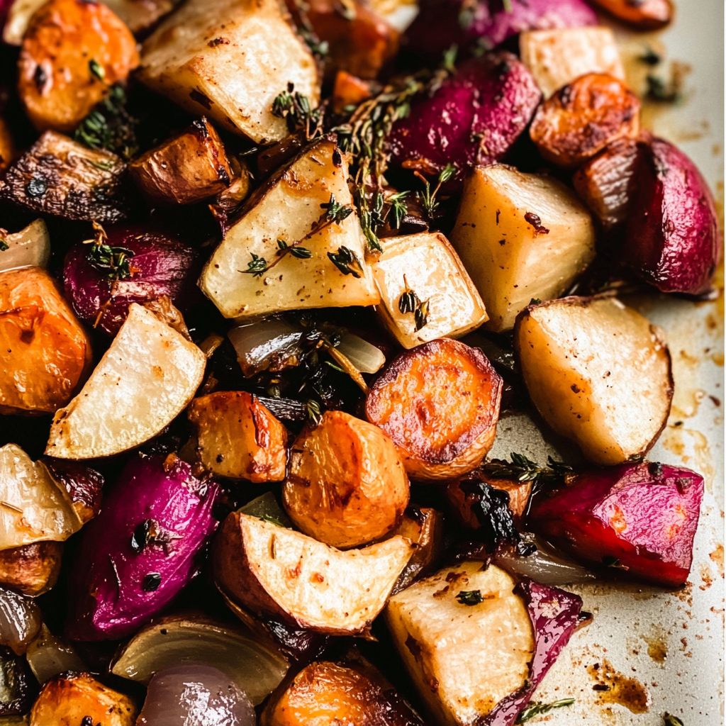 Recipe preparation for Maple-Roasted Root Vegetable Medley