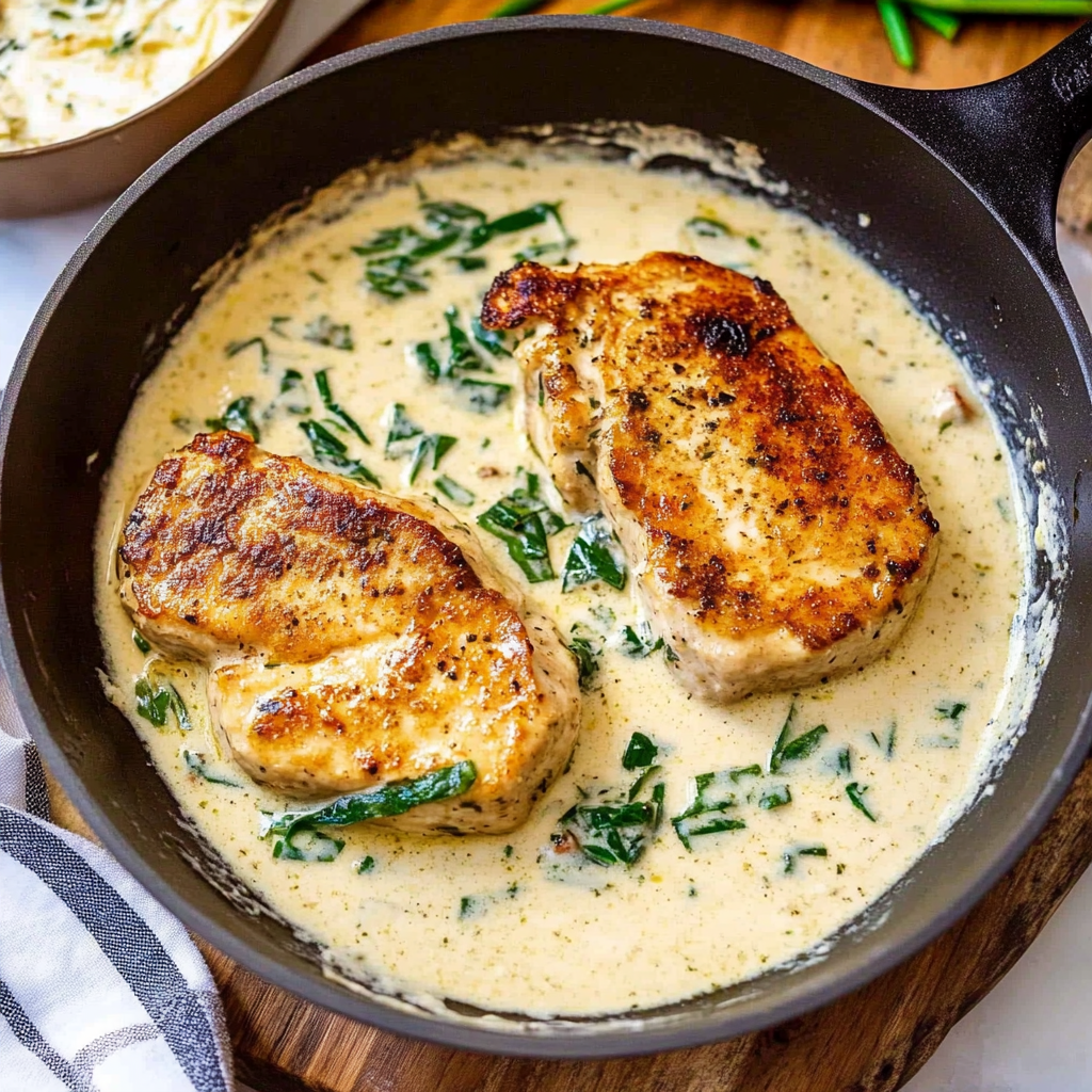 Recipe preparation for Creamy Garlic Parmesan Pork Medallions