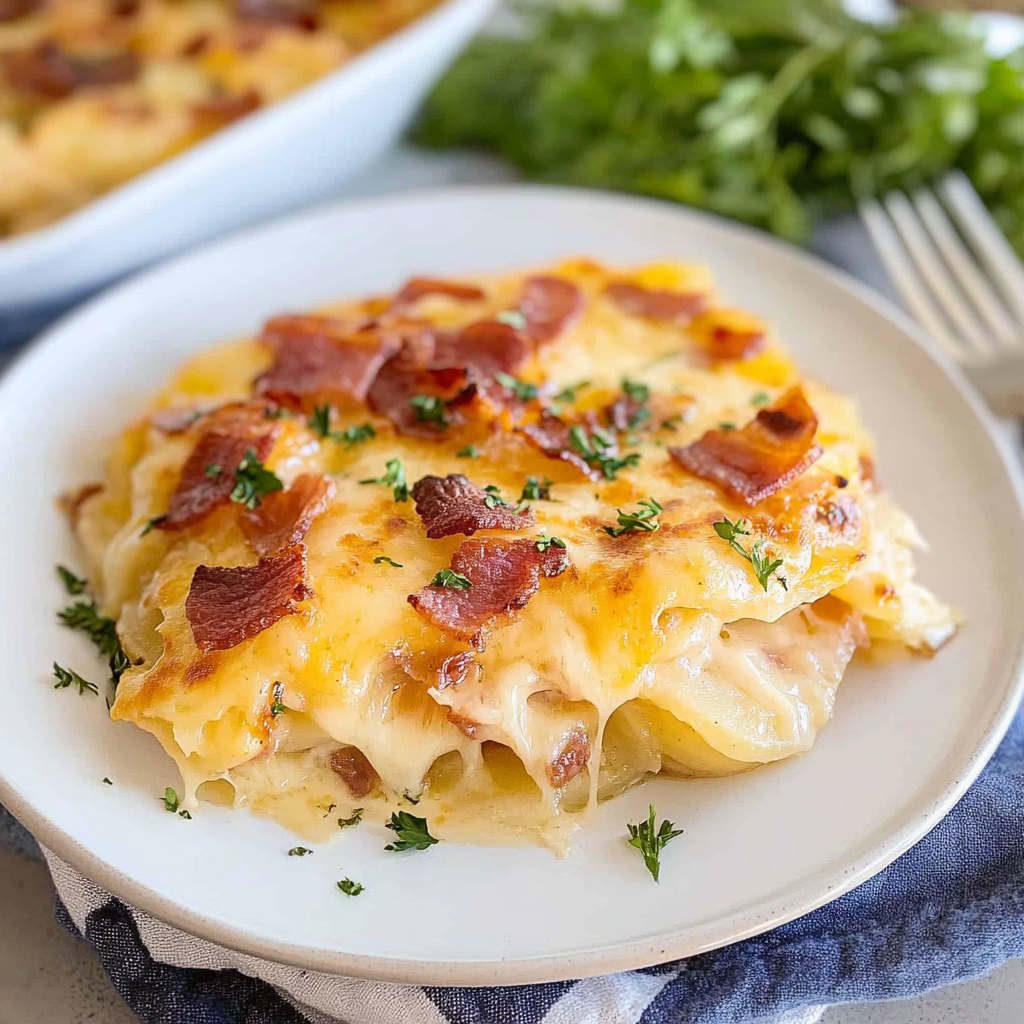 Recipe preparation for Cheesy Bacon Potato Gratin