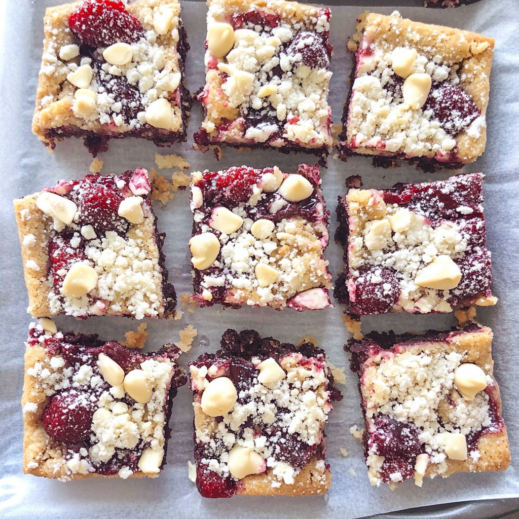 Recipe preparation for White Chocolate Raspberry Cookie Squares
