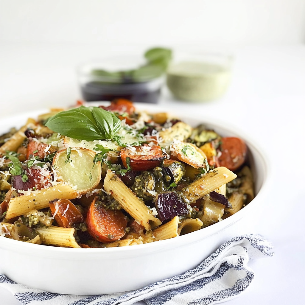 Recipe preparation for Roasted Root Vegetable Pasta Bake