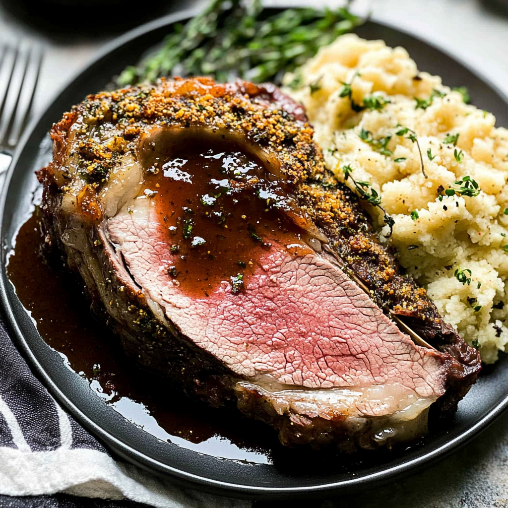 Recipe preparation for Herb-Crusted Prime Rib Roast