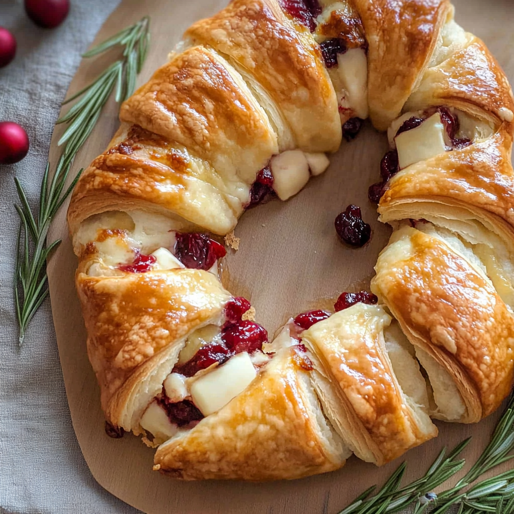 Recipe preparation for Cranberry Brie Crescent Wreath