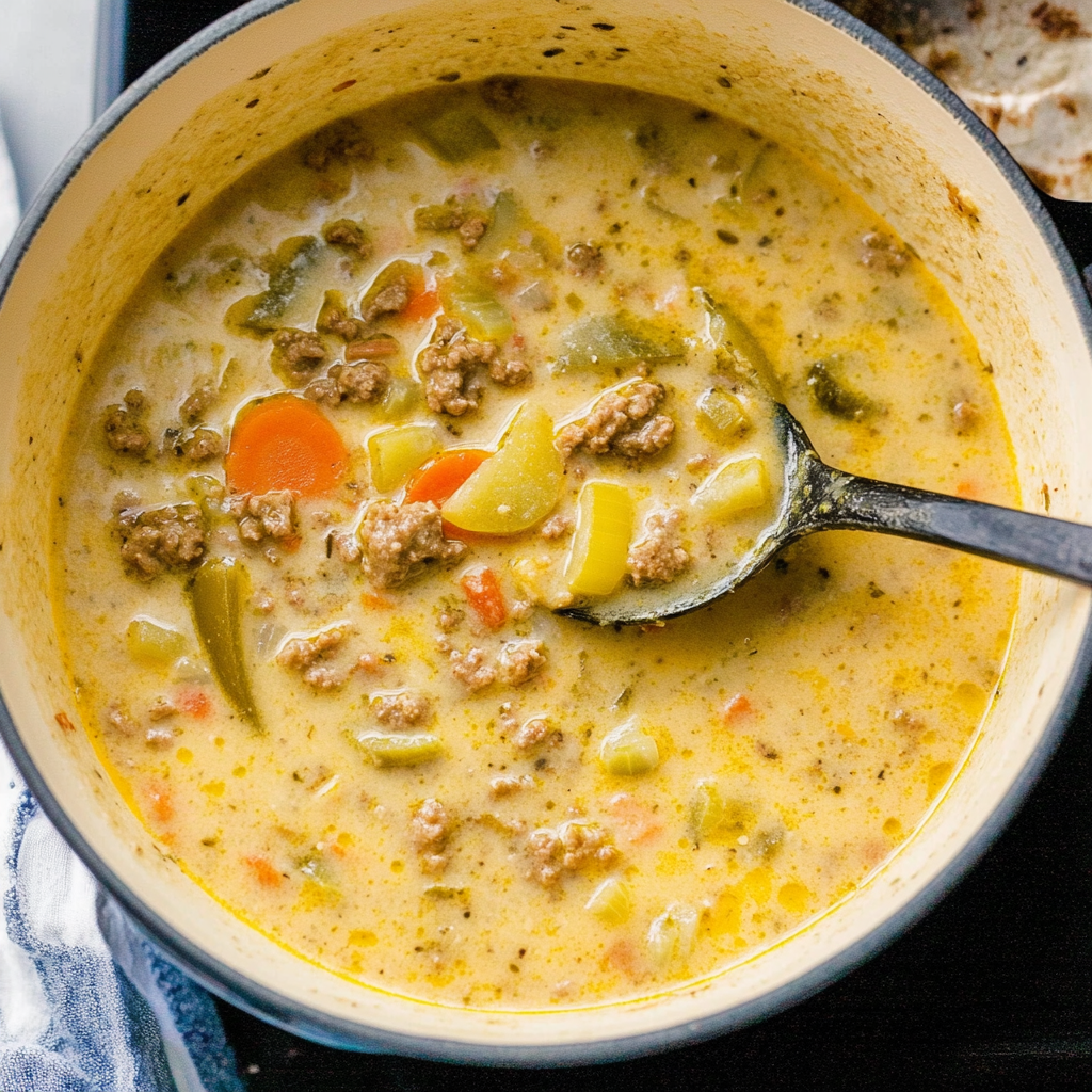 Recipe preparation for Cheeseburger Soup