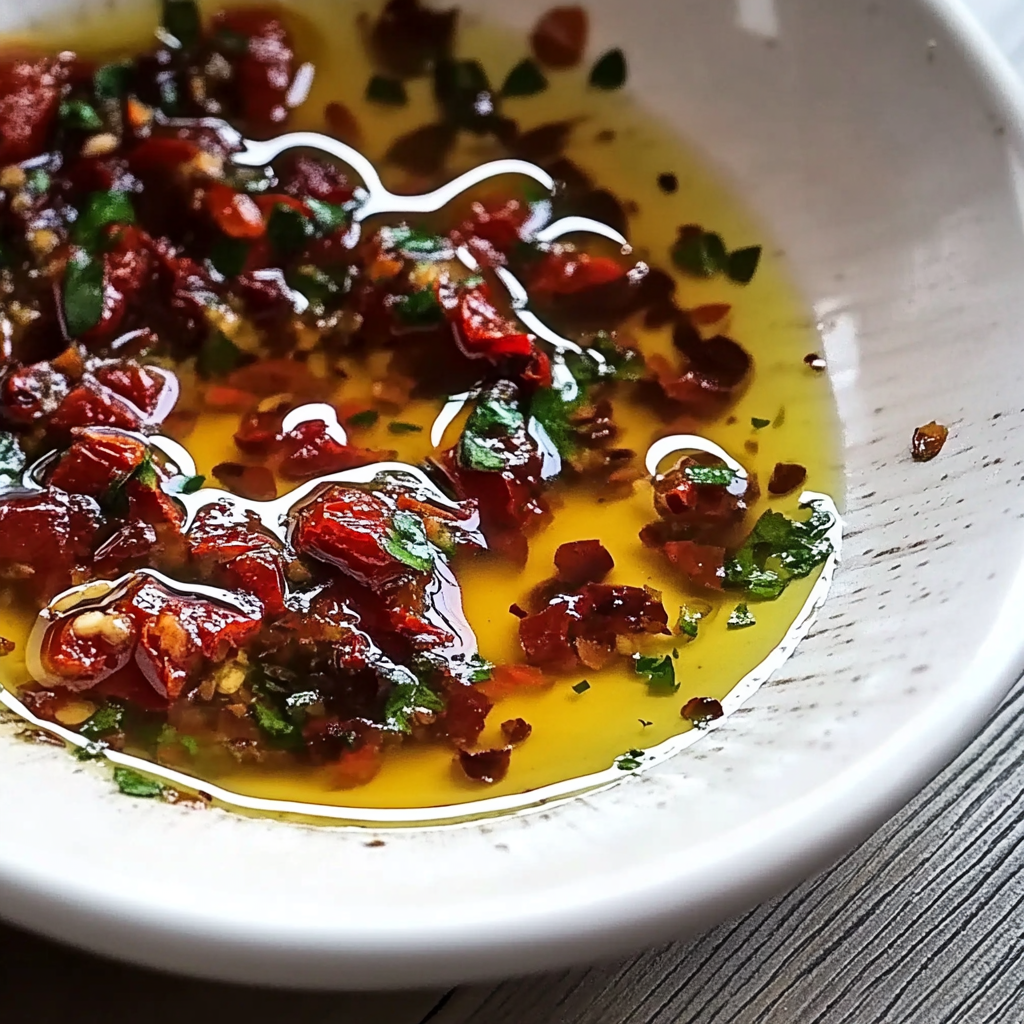 Recipe preparation for Mediterranean Sun Dried Tomato Garlic Olive Oil Dip
