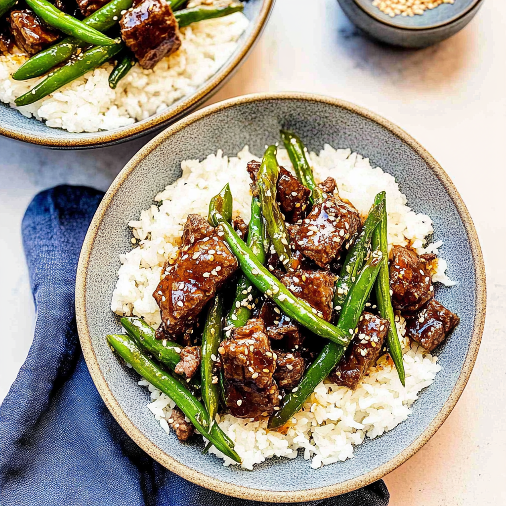Recipe preparation for Quick Beef & Green Bean Teriyaki Bowl