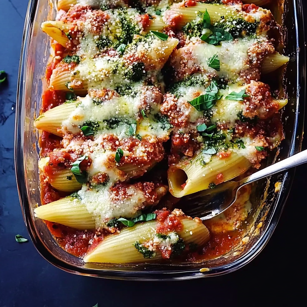 Recipe preparation for Festive Pesto-Ricotta Stuffed Shells with Cherry Tomatoes