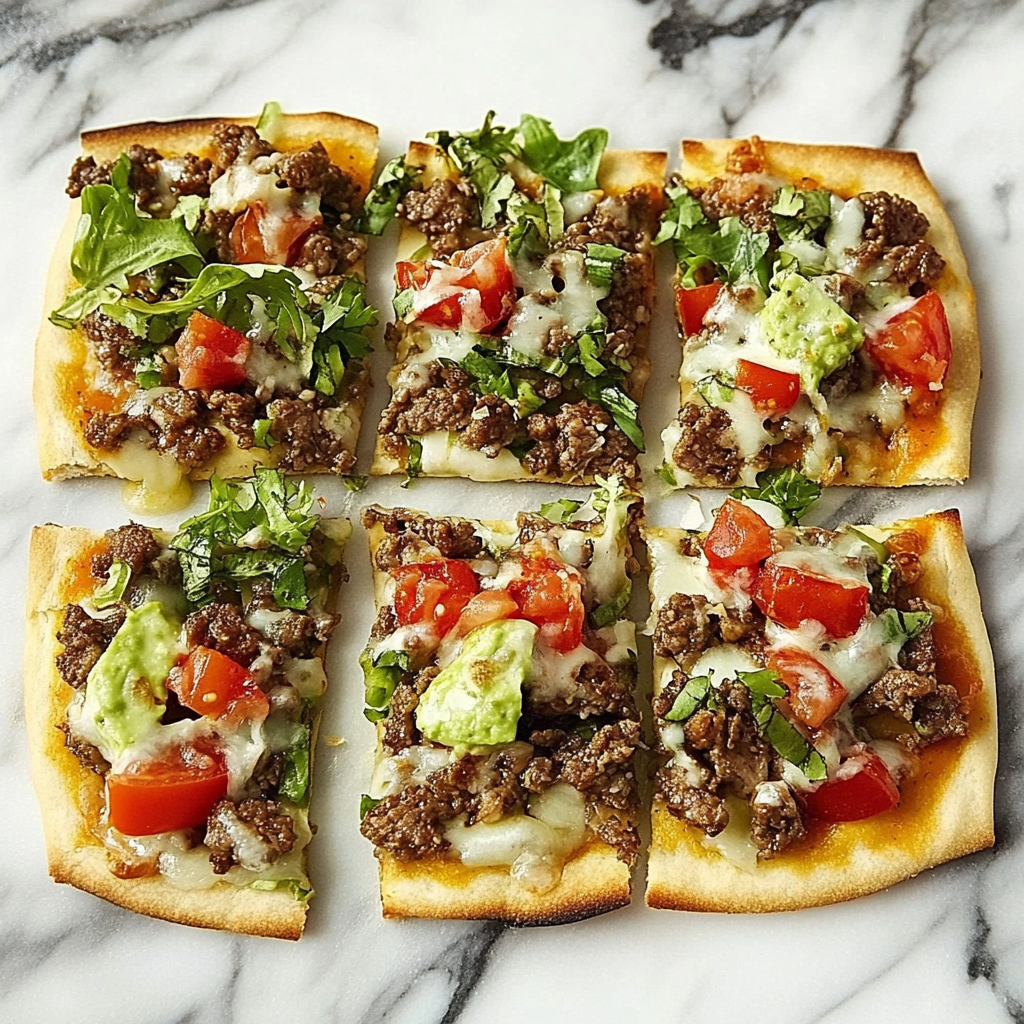 Recipe preparation for Beef Taco Flatbread Pizzas