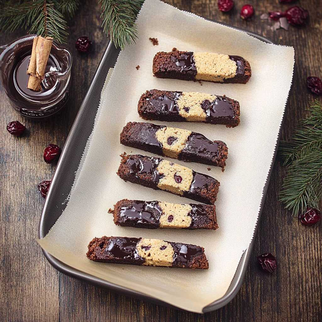 Recipe preparation for Chocolate-Dipped Cranberry Biscotti