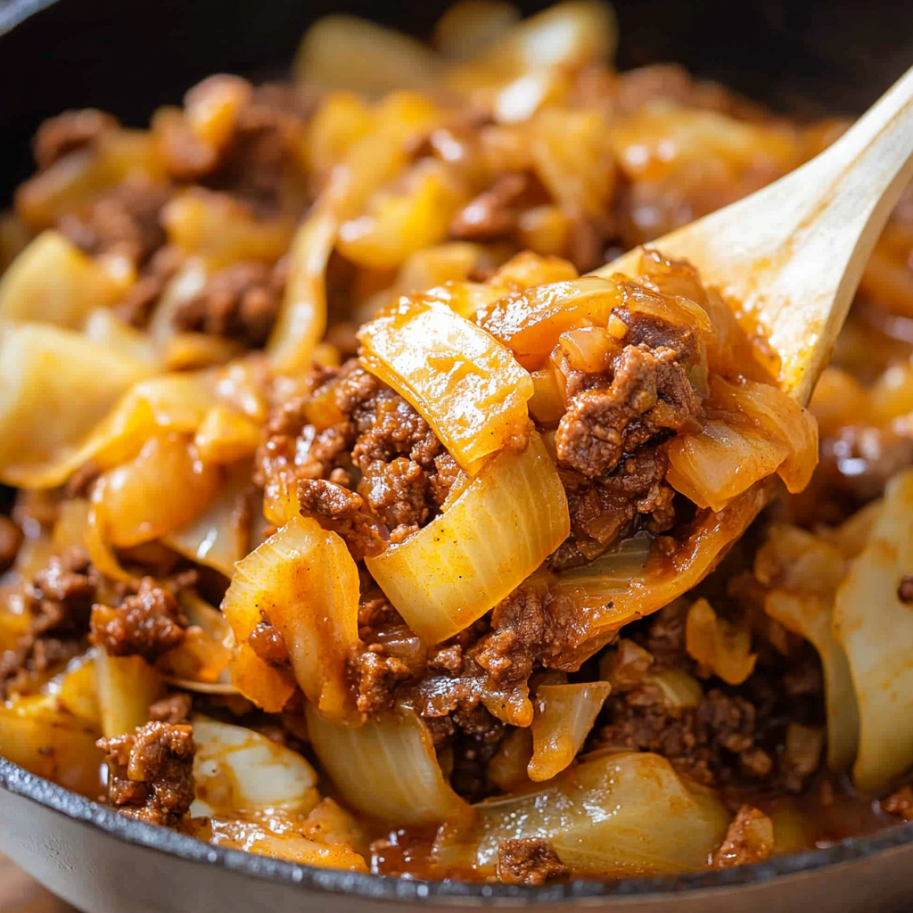 Recipe preparation for Hearty Beef & Cabbage Skillet