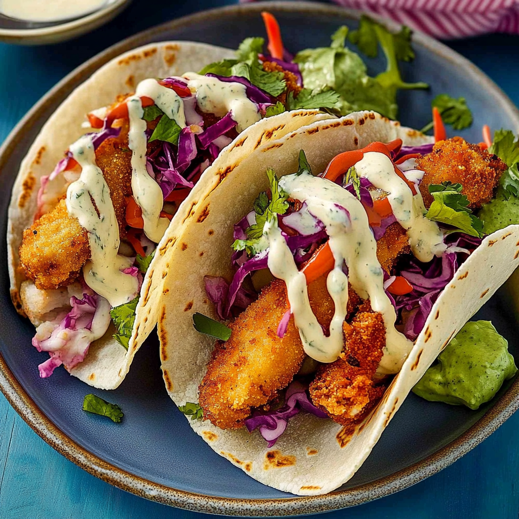 Recipe preparation for Crispy Chicken Tacos with Chipotle Yogurt Sauce