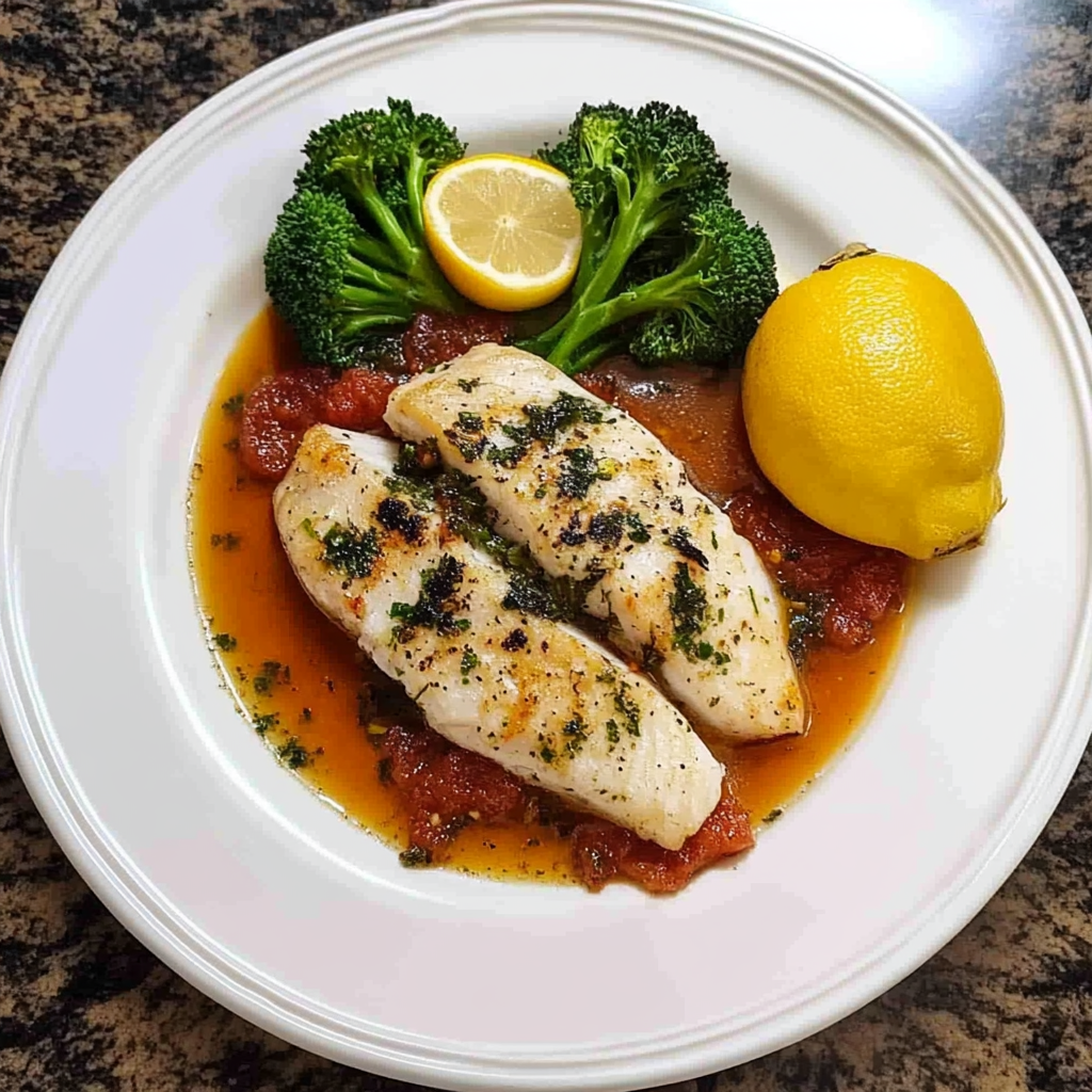 Recipe preparation for Baked Fish with Tomato Herb Sauce