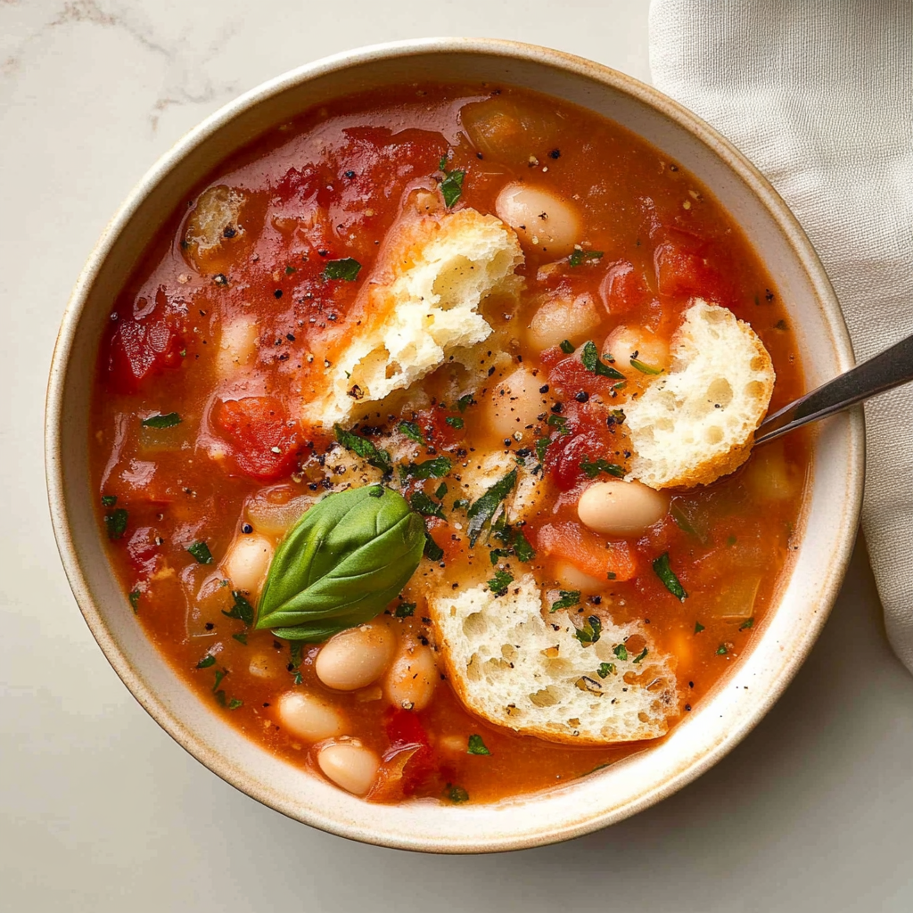 Recipe preparation for Creamy Tomato Basil White Bean Soup