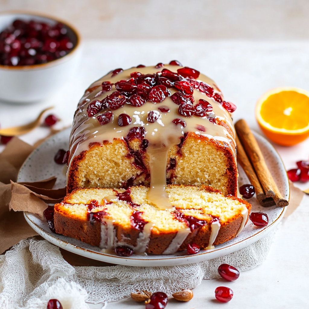 Recipe preparation for Orange Cranberry Winter Pound Cake with Glaze