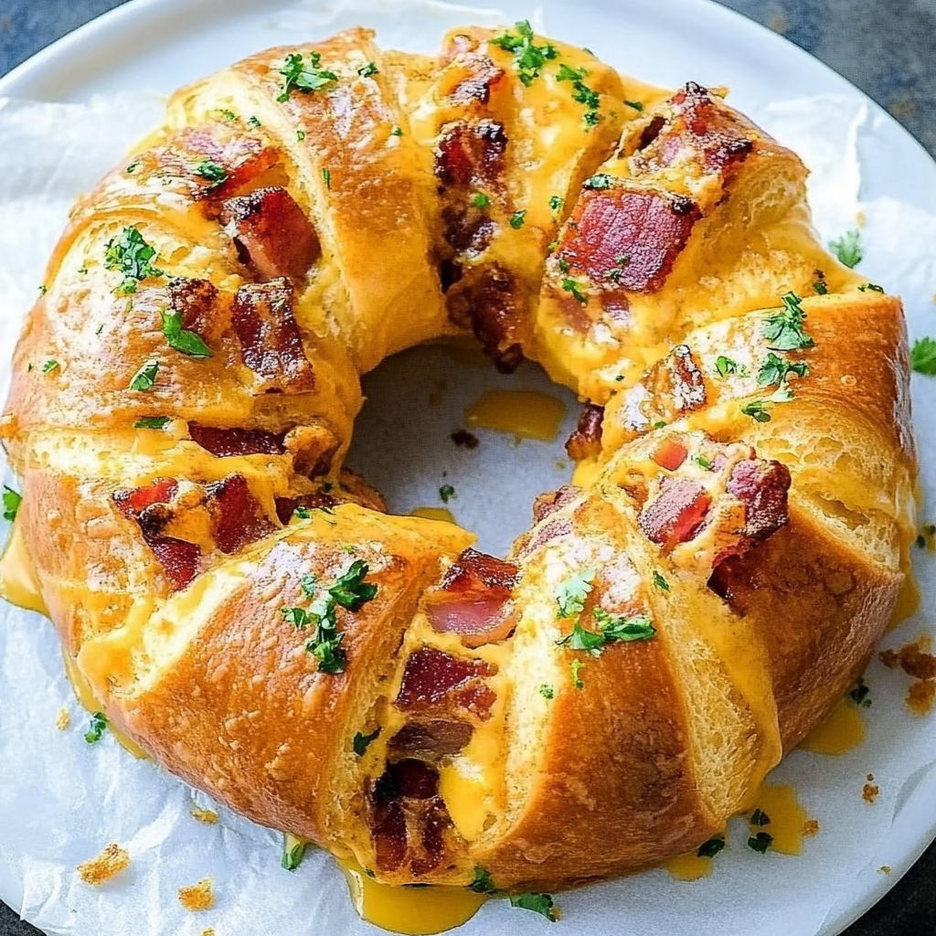 Recipe preparation for Crescent Roll Bacon Breakfast Ring with Maple Glaze