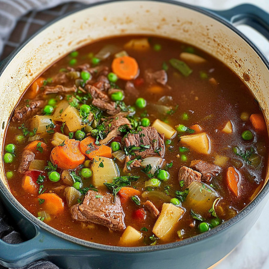 Recipe preparation for Thick Winter Beef & Veggie Soup