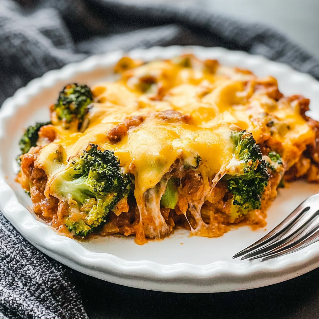 Recipe preparation for Easy Cheesy Beef & Broccoli Casserole