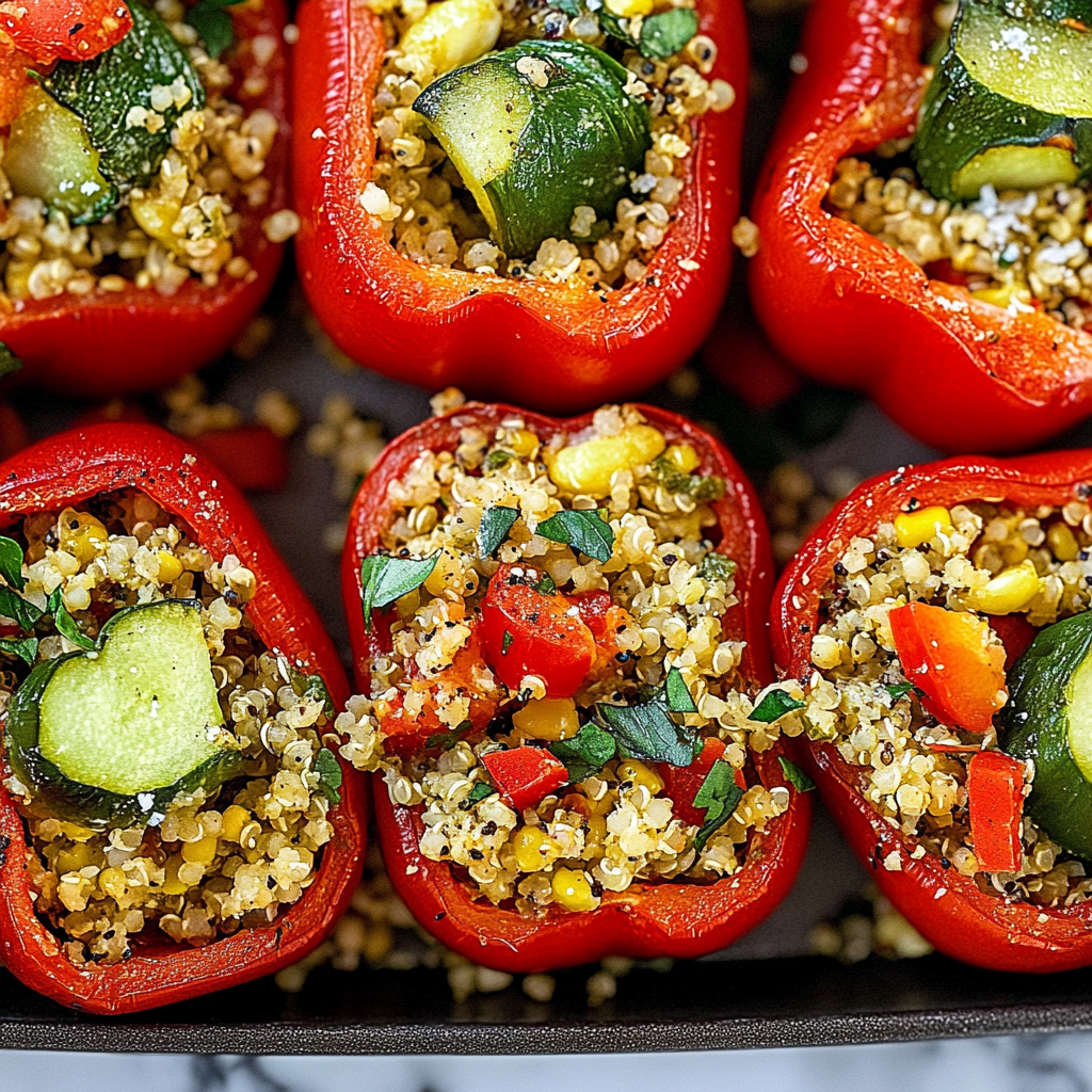 Recipe preparation for Valentine’s Day Stuffed Bell Peppers with Quinoa & Spinach