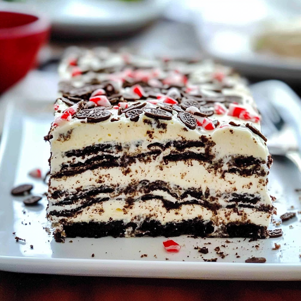 Recipe preparation for Peppermint Oreo Icebox Cake