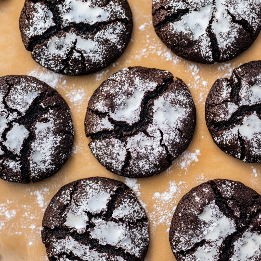 Recipe preparation for Winter Dark Chocolate Crinkle Cookies