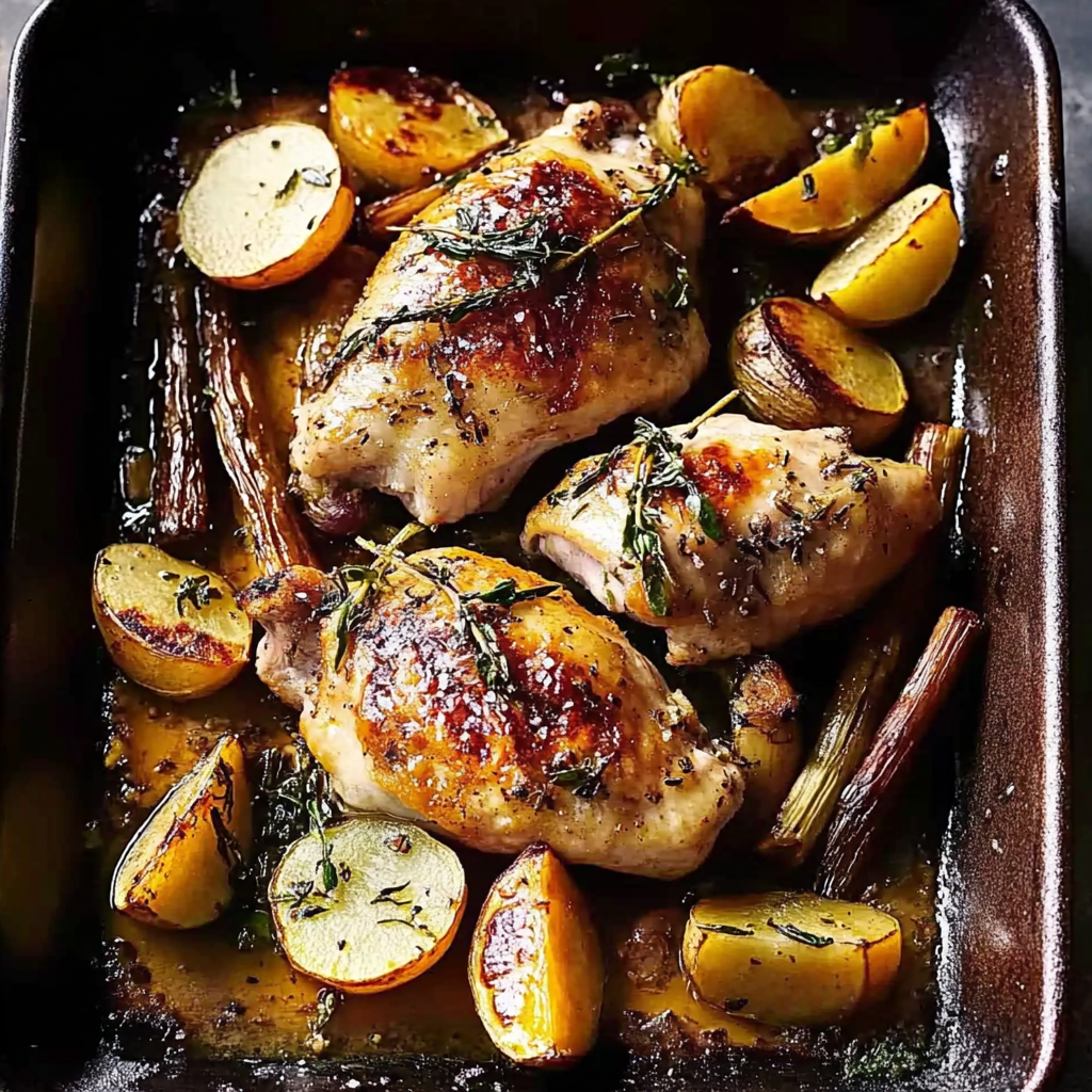 Recipe preparation for Winter One-Pan Bone-In Chicken with Parsnips & Turnips