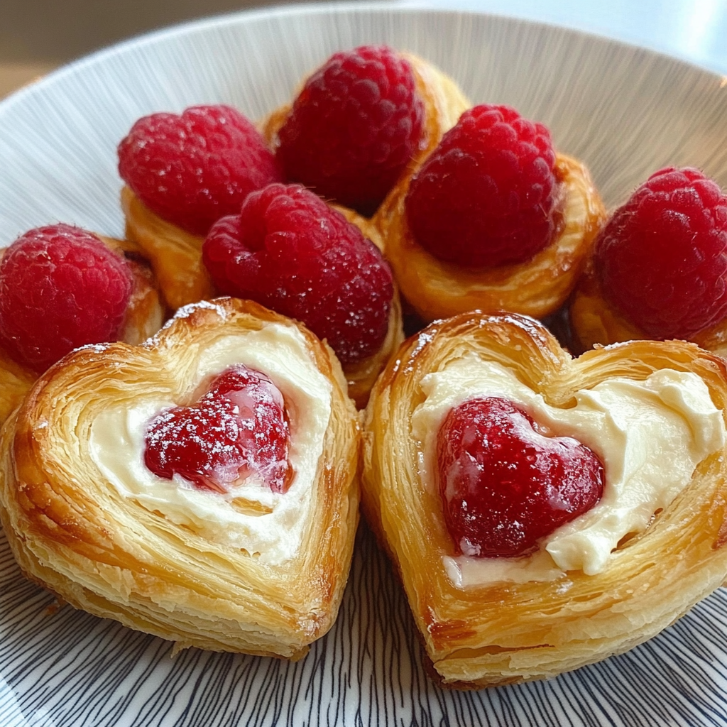 Recipe preparation for Raspberry Cream Cheese Puff Pastry Hearts