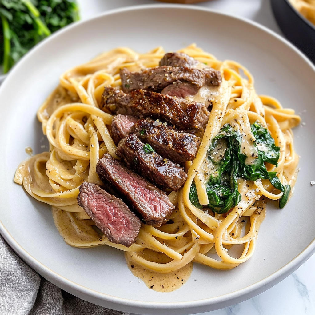 Recipe preparation for Garlic Butter Steak Pasta