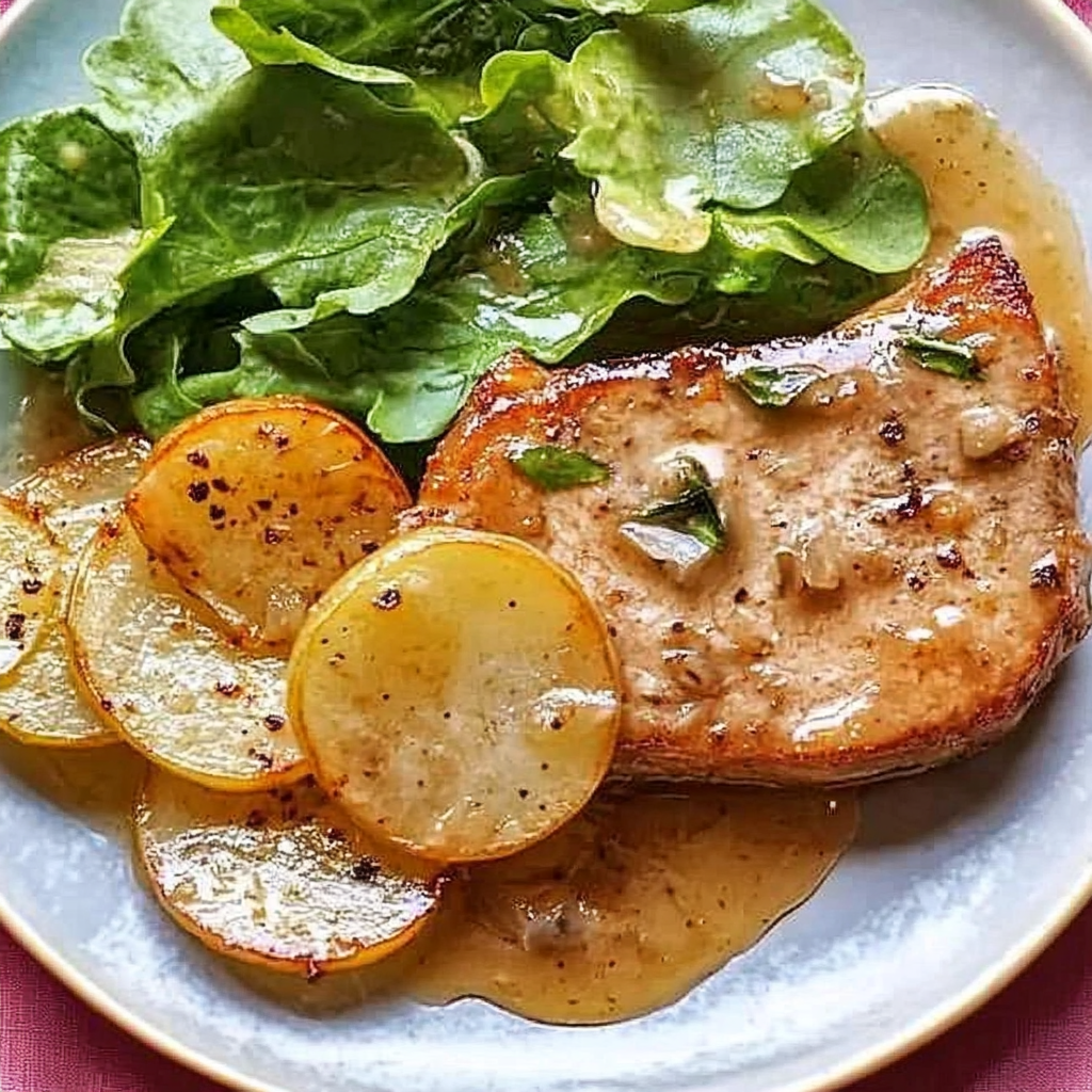 Recipe preparation for Pork Chop & Potato Skillet with Onions