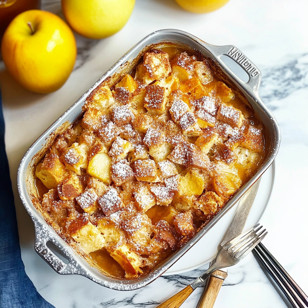 Recipe preparation for Apple Cinnamon Overnight French Toast Casserole